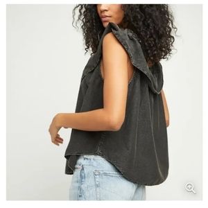 Free People Far Out Ruffle Top in Vintage Black NWT
